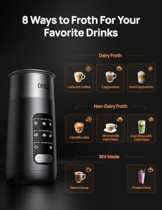 Spumant de lapte Dreo, spumant electric 8 in 1 pentru cafea Latte Art, spumant cald si rece de 255,1 g/270 ml, incalzitor automat de lapte pentru lapte si lapte nelactat cu LED, usor de instalat - Img 3