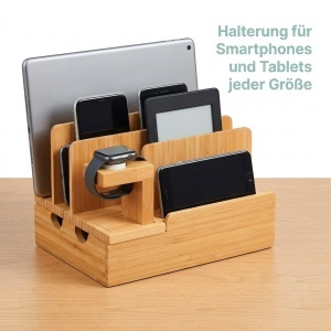 Statia de incarcare Relaxdays pentru Apple Watch, Bambus, 15 x 21,5 x 15 cm - Img 2