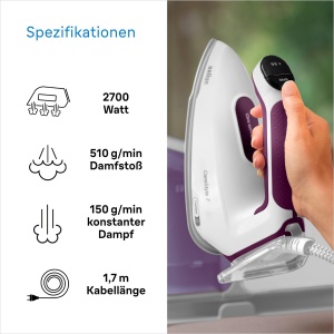 Statie de calcat Braun CareStyle 7 IS 7266 VI, 2700 W, 2 L, Alb-Violet - Img 5