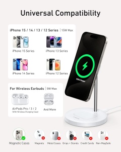 Statie de incarcare wireless Anker MagGo 15W, 2-in-1, pentru iPhone si AirPods - Img 6