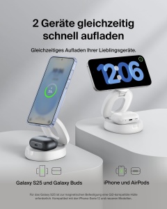 Statie de incarcare wireless Belkin BoostCharge 2-in-1 Qi2 15W alba - Img 2