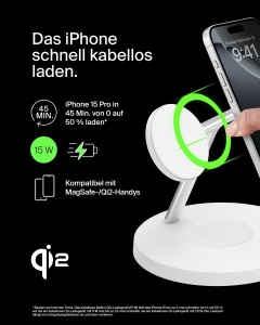 Statie de incarcare wireless Belkin BoostCharge Pro 3-in-1, 15W, MagSafe, alba - Img 3