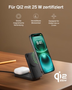 Statie de incarcare wireless Belkin UltraCharge 2-in-1, 25W, compacta, neagra - Img 7