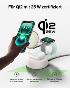 Statie de incarcare wireless Belkin UltraCharge Pro Qi2.2, 25W, 3 in 1, culoare sand - Img 6
