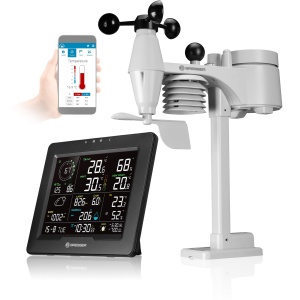 Statie Meteo Bresser 8-in-1 cu Senor Exterior, Hitzestress, Negru