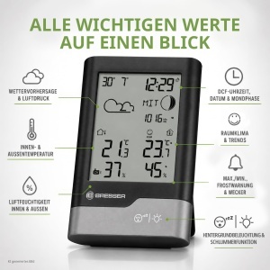 Statie Meteo Bresser cu Senzor Exterior, NegruGri, DCF, Display LCD - Img 6