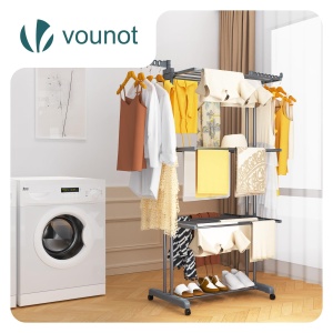 Stativ de rufe VOUNOT 4 etaje, capacitate 30 kg, gri, pliabil cu roti - Img 2