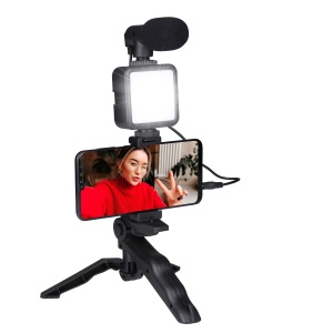 Stativ pentru Smartphone Grundig cu Lampa si Microfon, Negru, pentru Telefoane de 53-84 mm