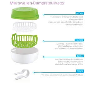 Sterilizator cu aburi MAM pentru microunde, inclusiv sticla Anti-Colic 160 ml, albverde - Img 3