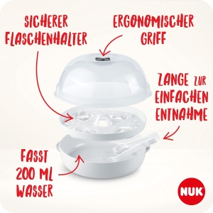 Sterilizator cu microunde NUK Micro Express Plus pentru biberoane - sterilizeaza pana la 4 biberoane plus accesorii in 4 minute - inclusiv clesti pent - Img 5