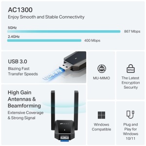 Stick WLAN TP-Link Archer T5U Plus, AC1300, USB 3.0, 2 antene externe - Img 6
