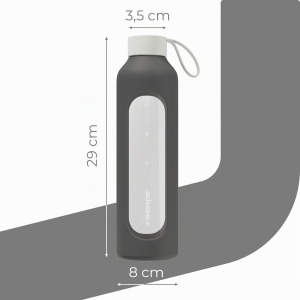 Sticla de apa Wessper ActiveMax 1L din sticla borosilicata, gri, cu capac din bambus - Img 4