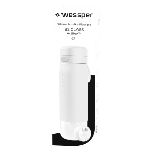 Sticla filtranta Wessper B2 Glass, 700ml, Borosilicat, BPA-free, Alb
