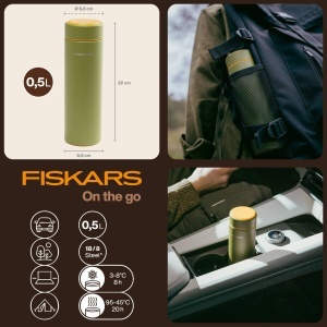 Sticla izolata Fiskars On-the-go, 0,5 l, verde, din otel inoxidabil - Img 2
