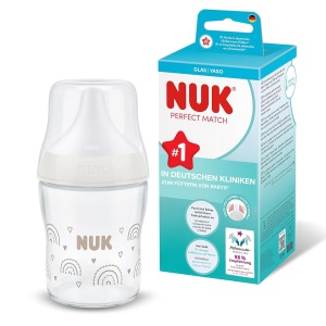 Sticla pentru bebelusi NUK Perfect Match, 120 ml, anti-colici, control temperatura, curcubeu