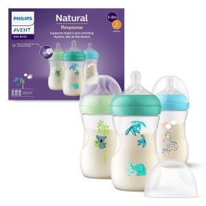 Sticla pentru bebelusi Philips Avent Natural Response 260 ml, 3 bucati, cu model tropical
