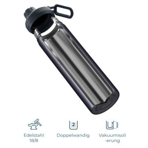 Sticla termica Wessper B3 din otel inoxidabil 700ml, 3 capace, Albastru Luminous - Img 3