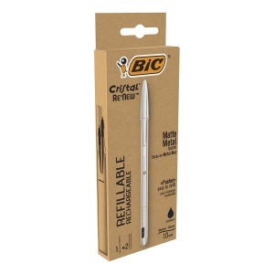Stilou Bic Cristal ReNew 501036, negru, cu 2 mine de rezerva, design sustenabil - Img 7