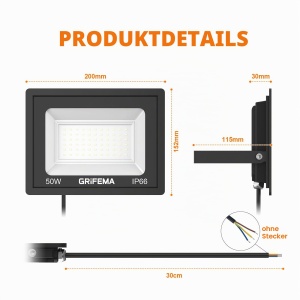 Stralucitor LED 50W GRIFEMA, 5500LM, 6500K, Negru - Img 2