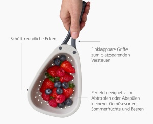 Strecuratoare compacta Joseph Joseph Droplet Mini manere pliabile ideala pentru fructe si legume culoare Stone - Img 4
