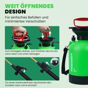 Stropitoare cu presiune HYCHIKA 3L, duza ajustabila, design ergonomic - Img 2