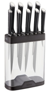 Suport cutite Tefal Ingenio Premium K2350204 cu ascutitor integrat design modern si transparent
