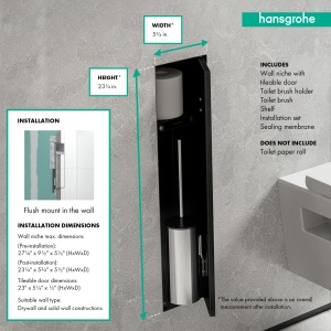 Suport de perete pentru periuta de dinti hansgrohe XtraStoris Rock, mattschwarz, cu suport pentru hartie - Img 5