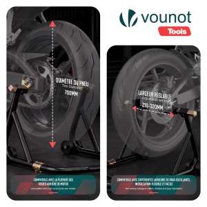 Suport motocicleta VOUNOT cu roti, capacitate 390 kg, ajustabil, negru - Img 4