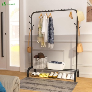 Suport pentru haine VOUNOT cu 8 huse laterale, metalic, 110x41x150cm, negru - Img 6