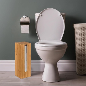 Suport pentru hartie igienica din bambus, pentru 4 role, Relaxdays, 42x13,5x13,5 cm - Img 2