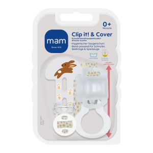Suport pentru suzete MAM Clip it Cover, lungime reglabila, cu protectie igienica, model Iepuras - Img 2