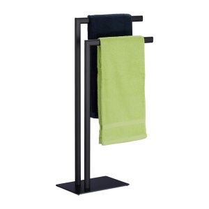 Suport prosoape Relaxdays, 2 stange, otel, 81 x 49 x 20 cm, negru