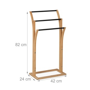 Suport prosoape Relaxdays, Bambus, 3 bare, 82 x 42 x 24 cm, NaturalNegru - Img 4
