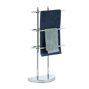 Suport prosoape Relaxdays, trei brate, metalic, cromat, 83x40x18 cm