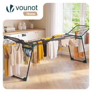 Suport rufe VOUNOT extensibil 284 cm, metal, negru, cu flancuri laterale - Img 2