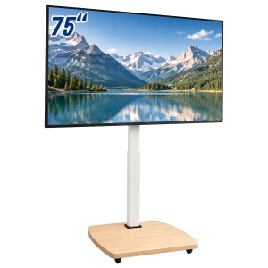 Suport TV Relaxdays cu roti, 43-75 inch, Natur-alb, 50 kg