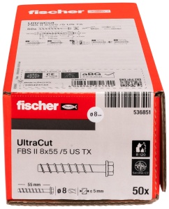 Surub de beton fischer UltraCut FBS II 8x55, 50 bucati, zincat, pentru interior - Img 2