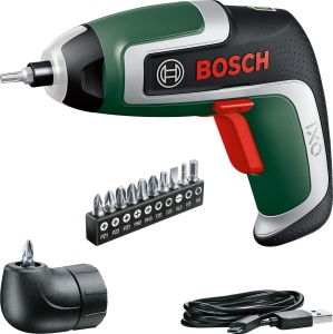 Surubelnita cu acumulator Bosch IXO (a 7-a generatie; 3,6 V; 2,0 Ah; 5,5 Nm; cu cablu micro USB; Include atasament unghiular; suruburi pana la 190 de suruburi; intr-o cutie) - Editia