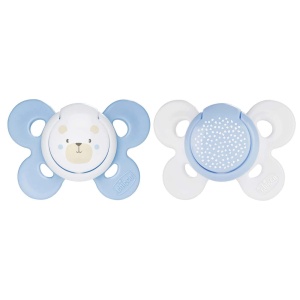 Suzeta Chicco PhysioForma Comfort 0-6 luni, Suzeta pentru bebelusi cu tetina din silicon, sustine respiratia fiziologica si dezvoltarea corecta a gurii, albastru in diferite culori, 2 bucati