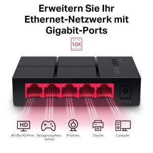 Switch de retea Mercusys MS105G, 5 porturi Gigabit, Plug and Play, compact - Img 3