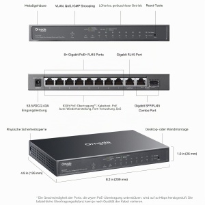 Switch gestionat TP-Link Omada ES210GMP, 10-Porturi Gigabit, 123W PoE, Plug and Play - Img 4