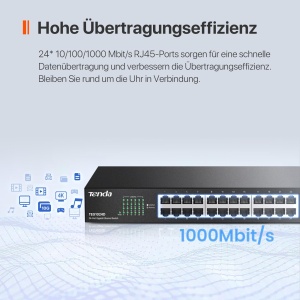 Switch Gigabit Tenda TEG1024D, 24 Porturi, Plug-and-Play, Design Fara Ventilator - Img 3