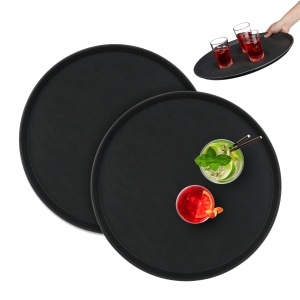 Tableta de Servire Relaxdays 2er Set, Runda 45 cm, Antiderapanta, Neagra