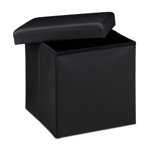 Taburet pliabil Relaxdays, 40L, piele ecologica, negru - Img 3