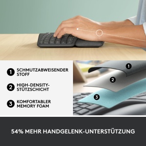 Tastatura ergonomica fara fir Logitech ERGO K860 - Tastatura divizata, suport pentru incheietura mainii, tastare naturala, rezistent la pete, conectivitate Bluetooth si USB, pentru Windows/Mac - Grafit - Img 5