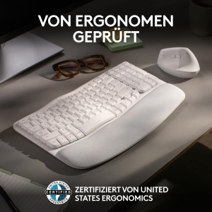 Tastatura ergonomica Logitech Wave Keys, wireless, alba, cu suport pentru incheieturi - Img 5