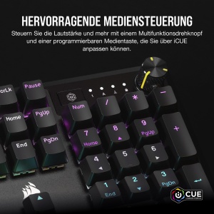 Tastatura mecanica pentru jocuri Corsair K70 CORE RGB cu suport pentru incheietura mainii - Comutatoare liniare rosii MLX prelubrifiate - Atenuare a sunetului - Compatibil iCUE - Aspect QWERTZ DE - Negru - Img 4