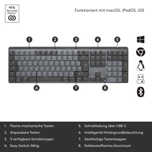 Tastatura mecanica wireless Logitech MX, iluminata, ergonomica, compatibila cu 3 dispozitive - Img 7