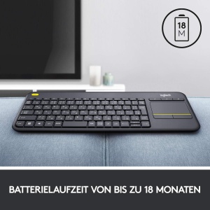 Tastatura TV tactila fara fir Logitech K400 Plus cu touchpad incorporat, Tastatura HTPC pentru PC-uri conectate la televizor, Windows, Android, Chrome OS, laptop, aspect QWERTZ german - Negru - Img 7