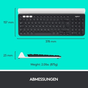 Tastatura wireless Logitech K780, conexiune Bluetooth si 2,4 GHz, functie multidispozitiv si comutare usoara, suport integrat, PC/Mac/tableta/smartphone, aspect QWERTZ german - gri inchis/alb - Img 9